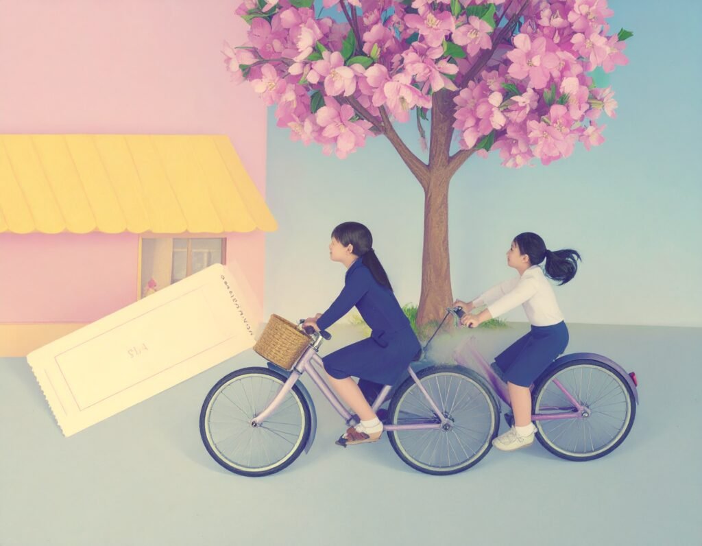firefly make an image of two girls biking 🚴 ♀️ named sia and amia who are searching excitedl 476158 (1)